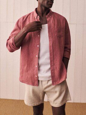 Octobre Red Linen Long Sleeve Shirt in Large